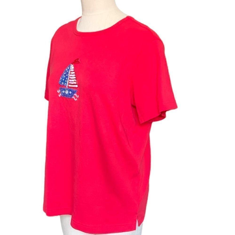 Quacker Factory Tee Top Sequined Sailboat Usa Sta… - image 4